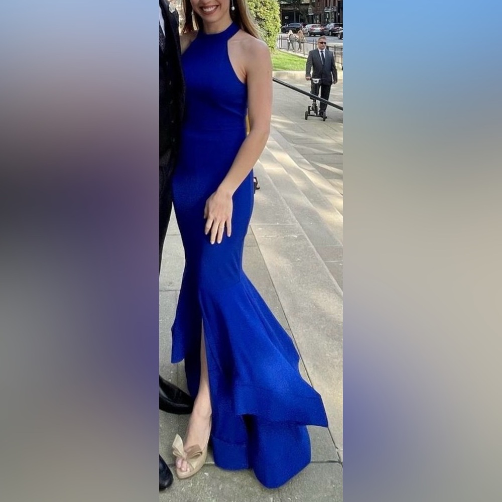 Blue halter floor length dress